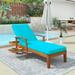 TOPMAX Outdoor Solid Wood 78.8 Chaise Lounge Patio Reclining Daybed with Cushion Wheels and Sliding Cup Table for Backyard Garden Poolside Brown Wood Finish+Blue Cushion