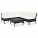 moobody 6 Piece Outdoor Conversation Set White Cushioned Corner Sofa with 4 Middle Sofas and Coffee Table Black Poly Rattan Sectional Outdoor Furniture Set for Garden Backyard Terrace