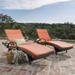 Noble House Salem Outdoor Metal Arm Chaise Lounge in Brown/Orange (Set of 2)