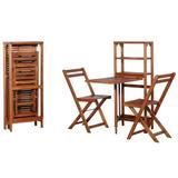 moobody 3 Piece Folding Dining Table Set Acacia Wood Bistro Set Storage Rack Table with 2 Chairs Breakfast Kitchen Bar Pub Garden Backyard Outdoor Patio Furniture