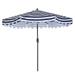 Outdoor Patio Umbrella 9-Feet Flap Market Table Umbrella 8 Sturdy Ribs with Push Button Tilt and Crank blue/white with Flap[Umbrella Base is not Included]