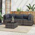 moobody 4 Piece Outdoor Patio Furniture Set Cushioned Seat Middle Sofa and 2 Corner Sofas with Glass Top Coffee Table Sectional Set Poly Rattan Conversation Set for Garden Poolside Backyard