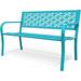 VINGLI 2-3 People Outdoor Bench Metal Waterproof Frame with Beautiful Floral Back Comfortable Loveseat for Garden Porch Yard Patio Entryway Park Outside Blue