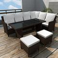 moobody 4 Piece Patio Lounge Set Cushined L-Shaped Sofa with 2 Ottomans and Coffee Table Conversation Set Poly Rattan Outdoor Sectional Sofa Set for Garden Balcony Lawn Yard Deck