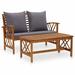 moobody 2 Piece Outdoor Conversation Set Garden Bench with Gray Cushion and Coffee Side Table Sectional Sofa Set Acacia Wood for Patio Backyard Balcony Terrace Furniture