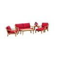 Giva 6 Pc Sofa Set: Sofa 2 Lounge Chairs Ottoman Coffee Table & Side Table With Cushions in Sunbrela Fabric #5403 Canvas Jockey Red