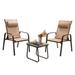 Vicamelia 3 Piece Outdoor Bistro Set Adjustable Back Stackable Chairs with Coffee Table for Home Patio Brown