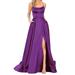 knqrhpse Sundresses for Women Maxi Dress Casual Dress Prom Dresses Ladies Long Women Halter Backless Long Dresses Side Slit Wedding Evening Party Dress With Pockets Purple Dress S