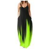 knqrhpse Plus Size Dresses Sundresses for Women Maxi Dress Plus Size Summer Dresses Size Plus Print Long Summer O-Neck Sleeveless Dresses Pullover Women Women s Dress Womens Dresses Green Dress Xxl