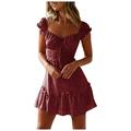 knqrhpse Summer Dress Casual Dress Summer Dress Sundress Mini Dress Neckline Sleeve Print Pleated Women s Women s Dress Womens Dresses Hot Pink Dress 3XL