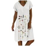 knqrhpse Casual Dresses Summer Dress Plus Size Summer Dresses Embroidered Women Sleeves Size Casual Plus V-Neck Short Short Dress Women s Dress Womens Dresses White Dress 3Xl