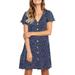 knqrhpse Beach Dresses Summer Dress Casual Dress Womens Polka Dot V Neck Button Down Ruffles Loose Mini Short Dress Womens Dresses Blue Dress M