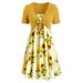 knqrhpse Casual Dresses Summer Dress Midi Dresses for Women Sleeve Sunflower Mini Dress Top Bow Print Short Women Bandage Knot Suit Dress Women s Dress Womens Dresses Yellow Dress M