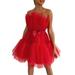 knqrhpse Homecoming Dresses Wedding Guest Dresses Mardi Gras Outfit Mardi Gras Dress Corset Dress Casual Dress Womens Off Shoulder Top Wedding Pleated Mesh Party Mini Dress Womens Dresses Red Dress S