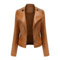 Dezsed Women s Faux Leather Motocross Racer Jacket Clearance Women s Slim Leather Stand Collar Zip Motorcycle Suit Belt Coat Jacket Tops Gold S