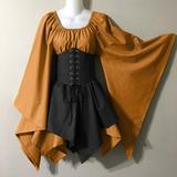 Sehao fall dresses For Womens Trumpet Sleeve Irish Shirt Dress With Corset Traditional Dress Women M Gothic Retro Long Sleeve Corset Dress