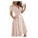 knqrhpse Casual Dresses Bodycon Dresses Summer Dress Midi Dresses for Women Color Sleeve Slim Wrap Womens Lace Short Dress V-Neck Long Women s Dress Womens Dresses Khaki Dress M