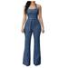 knqrhpse Jumpsuits For Women Wide Leg Pants For Women Sleeveless Slim Denim Neck Belt Women s Jumpsuit Fit Hanging Women s Jumpsuit Pants For Women Blue S