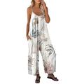 knqrhpse Jumpsuits For Women Wide Leg Pants For Women Sleeveless Jumpsuit Spaghetti Strap Printed Jumpsuit Pocket Trousers Jumpsuit Cargo Pants Women Beige L