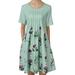 knqrhpse Casual Dresses Summer Dress Midi Dresses for Women Cotton Short Sleeve Crew Neck Pleated Printed Midi Dress With Pockets Casual Going Out Dress Womens Dresses Green Dress M