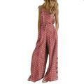 knqrhpse Jumpsuits For Women Wide Leg Pants For Women Dot Jumpsuit Summer Wide Print Pants Overalls Leg Sleeveless Bib Women s Pants For Women Pink L