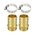 Unique Bargains 2pcs 11/4 Barb x 1 NPT Male Brass Fitting Hose Adapter 32mm OD Brass Hose Fitting with 2 Clamps