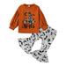 Rovga Girls Outfit Set Clothes Kids Outfit Letters Prints Long Sleeves Tops Bat Ptints Pants 2Pcs Set Outfits For 4-5 Years