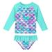 Little Girls Long Sleeve Swimsuits 2-Piece Set Rash Guard UPF 50+ UV Sun Protection Bathing Suit with Ruffled Bikini Bottoms Thong for Toddler and Baby Girl 2-8T