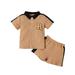 5T Baby Boys Clothes 5T Boys 2PCS Outfits Set 5T Toddler Boys Short Sleeve Top Shorts Set Brown