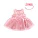 Caveitl 0-3 Months Newborn Toddler Baby Girl Clothes Outfits Cute Embroidery Lace Mesh Princess Dress Set Girls Dress Pink