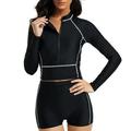 Lu s Chic Women s 2 Piece Swimsuit Long Sleeve Bathing Suit Swimming Spandex Surf Modest Travel Rash Guard Black 4-6