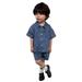 Godderr Toddler Boys Girls Brother Sister Matching Outfits Baby Boys Denim Short Sleeved Shirt Baby Girls Denim Button Dress Boy Girl Twin Matching Outfits