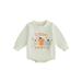 Suanret Toddler Baby Boys Girls Sweatshirt Rompers Halloween Pumpkin Print Long Sleeve Jumpsuit Infant Fall Clothes Milky White 6-12 Months