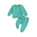 Eyicmarn Baby Pants Set Long Sleeve Crew Neck Embroidery Sweatshirt with Elastic Waist Sweatpants 2-piece Outfit for Girls Boys