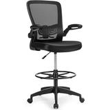 Drafting Chair High Back Office Chairs With Footrest Ring Flip-Up Armrest Height Adjustable Executive Desk Chair Ergonomic Mesh Computer Task Chair Lumbar Support Tall Office Chair (1)