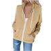 BLVB Hoodie for Women Lightweight Zip up Jacket Hooded Sweatshirt Drawstring Solid Basic Coat Outerwear with Pockets Khaki A1