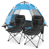 MADOG Set of 3 Camping Tent + Chairs 4 Person Dome Tent and 2 Foldable Camping Chairs Combo with Cooler Bag and Cup Holder for Backpacking Hiking Traveling Blue