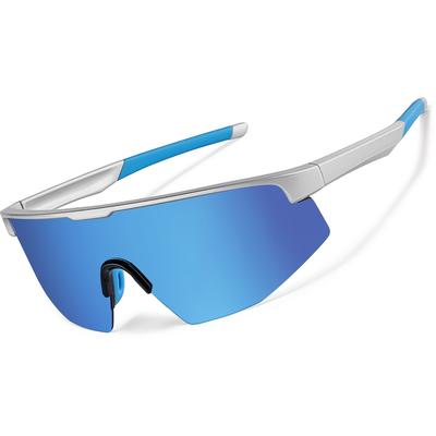 Zenni Sporty Sunglasses Silver With Sky Blue Mirror Plastic Full Rim Frame