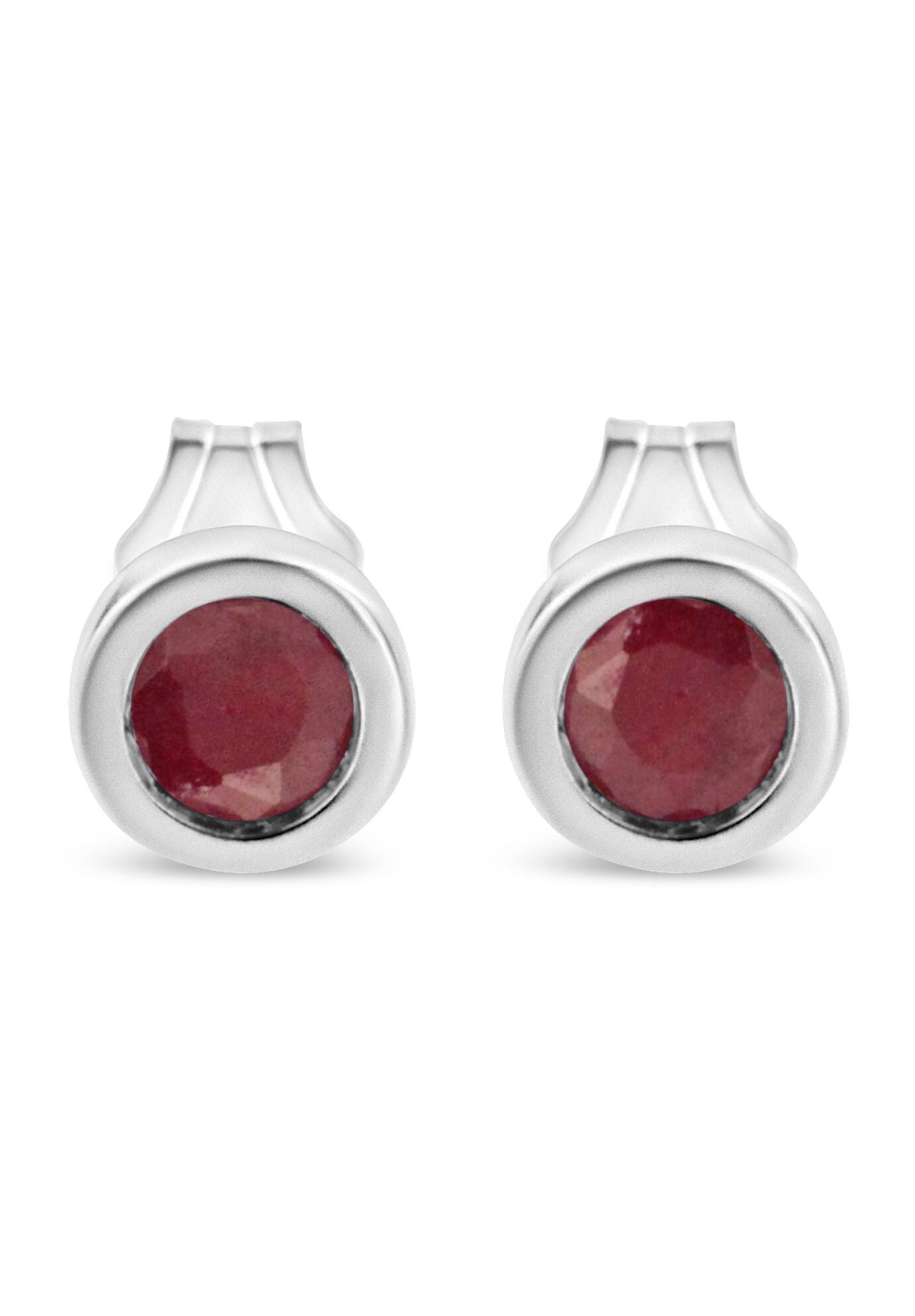 Women's Silver Bezel Set 3.5Mm Created Gemstone Solitaire Stud Earrings - Choice Of Gemstone by Haus of Brilliance in Garnet