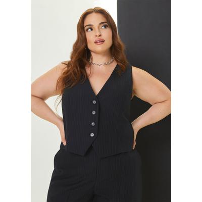 Plus Size Women's Pinstripe Suit Vest by ELOQUII in Black With Pinstripe (Size 24)