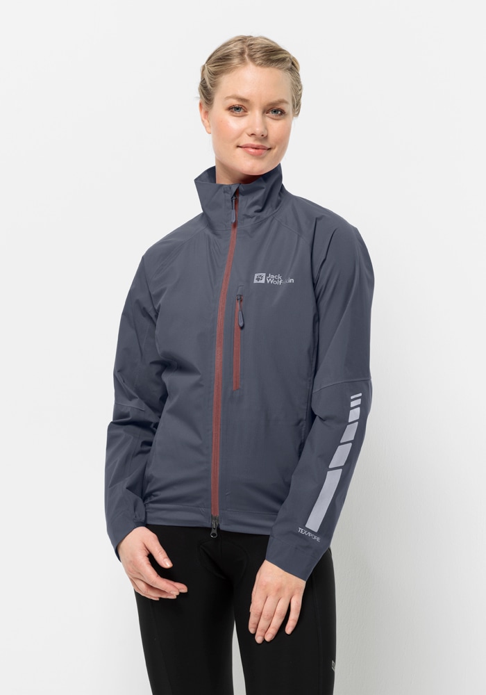 Fahrradjacke JACK WOLFSKIN "MOROBBIA 2.5L JKT W", Damen, Gr. XXL (48), grau (dolphin), OBERSTOFF 100% POLYESTER FUTTER 100% POLYESTER, Jacken Image