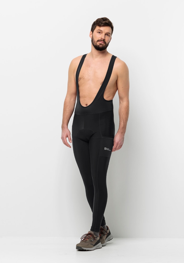 Fahrradhose JACK WOLFSKIN "MOROBBIA BIB TIGHTS M", Herren, Gr. S (48), Normalgrößen, schwarz, 1. OBERSTOFF 84% POLYAMID, 16% ELASTHAN 2. OBERSTOFF 80% POLYAMID, 20% ELASTHAN 3. OBERSTOFF 85% POLYESTER, 15% ELASTHAN, Hosen Image
