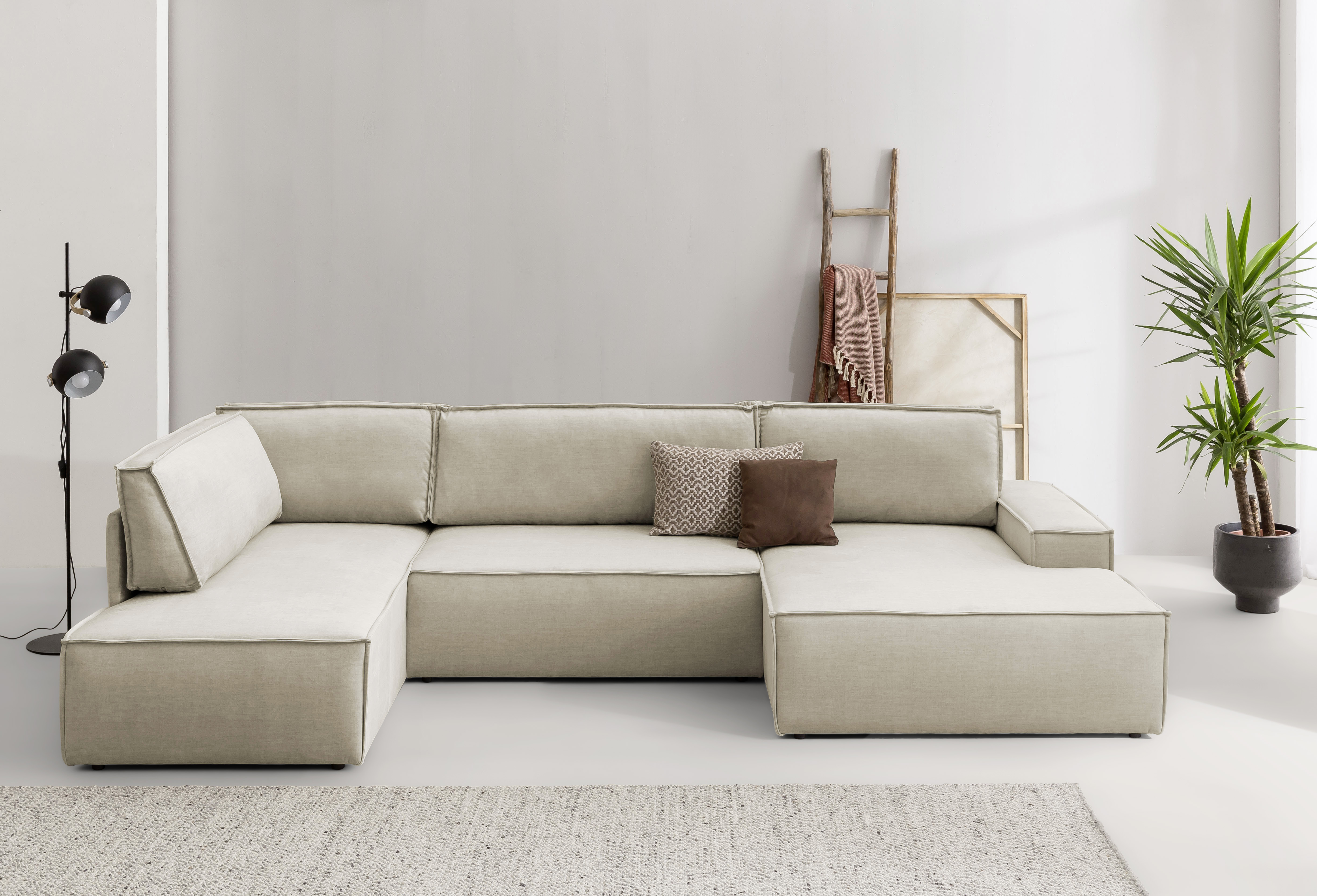Wohnlandschaft HOME AFFAIRE "SHERWOOD U-Form, 329 cm - OTTO. Verlässliche Qualität.", beige (cream), B:329cm H:85cm T:195cm, 100% Polyester, Sofas, Wohnlandschaft, Schlaffunktion m. Bettkasten (194x139 cm), Cord, Vintage, Samtvelours