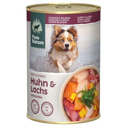 12x 400g Pure Nature Adult Huhn & Lachs Hundefutter nass