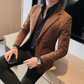 Veste de costume en velours côtelé pour homme coupe cintrée style Business décontracté