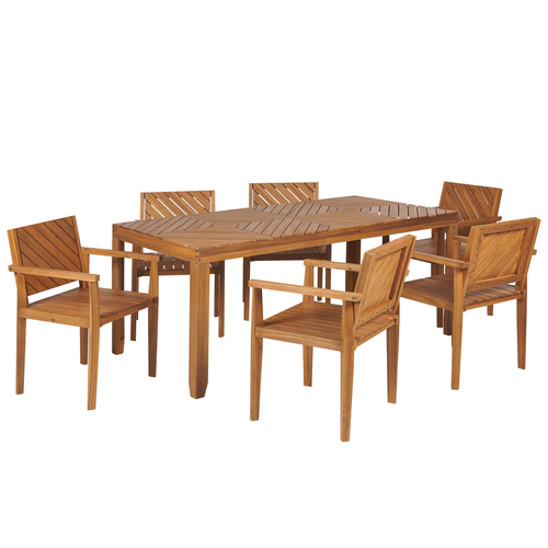 Gartenmöbel Set 7-teilig Hellbraun Akazienholz Tisch 180 x 90 cm Rechteckig mit 6 Stühlen Terrasse Garten Outdoor Außenbereich Ausstattung