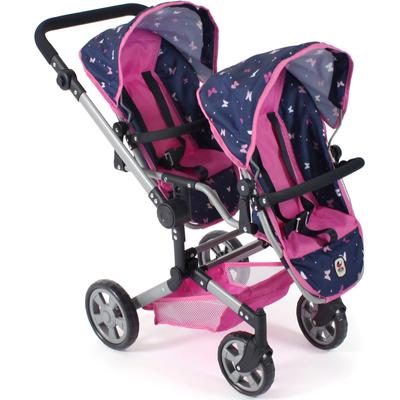 Puppen-Zwillingsbuggy CHIC2000 "Linus Duo, Butterfly, rosa", bunt (butterfly), Puppenwagen, KinderB:41cm H:79cm T:80cm, 