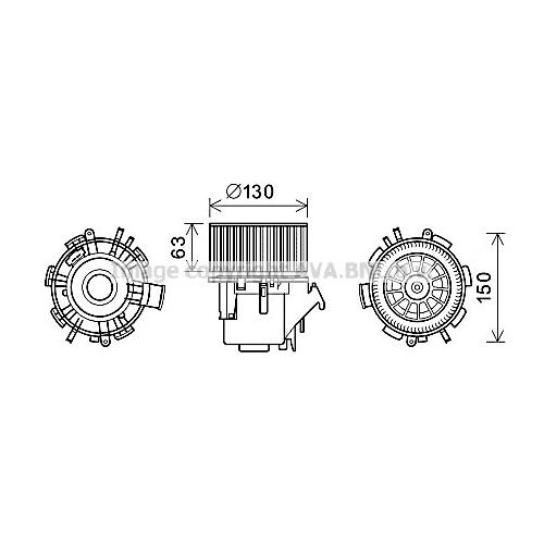 AVA QUALITY COOLING Innenraumgebläse Ø130mm 130mm für RENAULT TRUCKS OPEL NISSAN 93181459 7701057555 2720500QAK RT8599