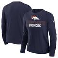 Women's Nike Navy Denver Broncos Modest Crop Performance Long Sleeve T-Shirt