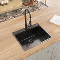 Hercate All in One Black Faucet, 27 inch Gunmetal Black 304T Single Bowl Drop-In Workstation Kitchen Sink Stainless Steel in Gray | Wayfair